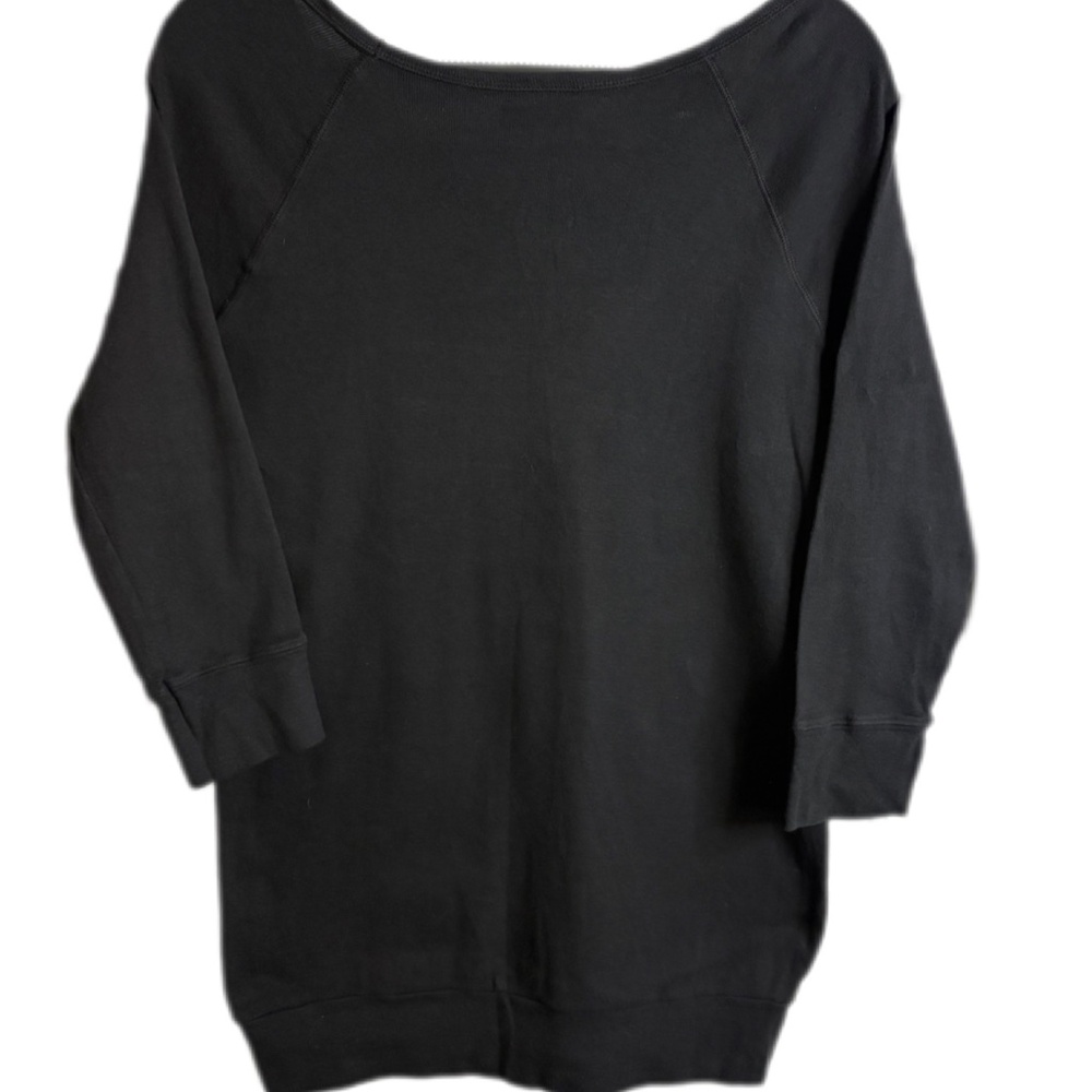 Michael Stars 3/4 Sleeve Raglan Top Tee NWT Boat Neck Cuffed Hem OS Black - Picture 2 of 3
